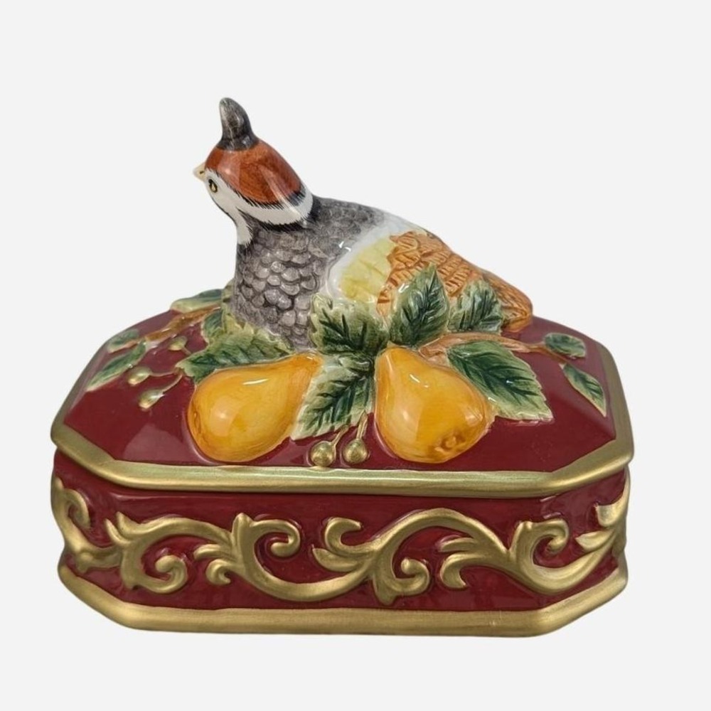 Fitz and Floyd Essentials Partridge Lidded Trinket Box Ceramic Holiday - Picture 3 of 9